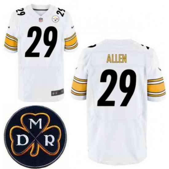 Men's Nike Pittsburgh Steelers #29 Brian Allen White Stitched NFL Elite MDR Dan Rooney Patch Jersey